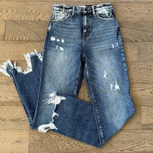 KanCan 90’s Straight Leg High Rise Distressed Frayed Hem Jeans